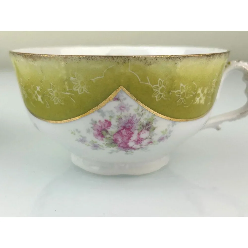 Excelsior Austria Porcelain Teacup & Saucer Green Pink Floral Victorian
